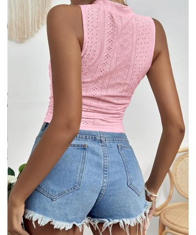 Tank Top for Women Sleeveless Mock Neck Ruched Racerback Eyelet Slim Fit Crop Top Pink $13.67 Tanks