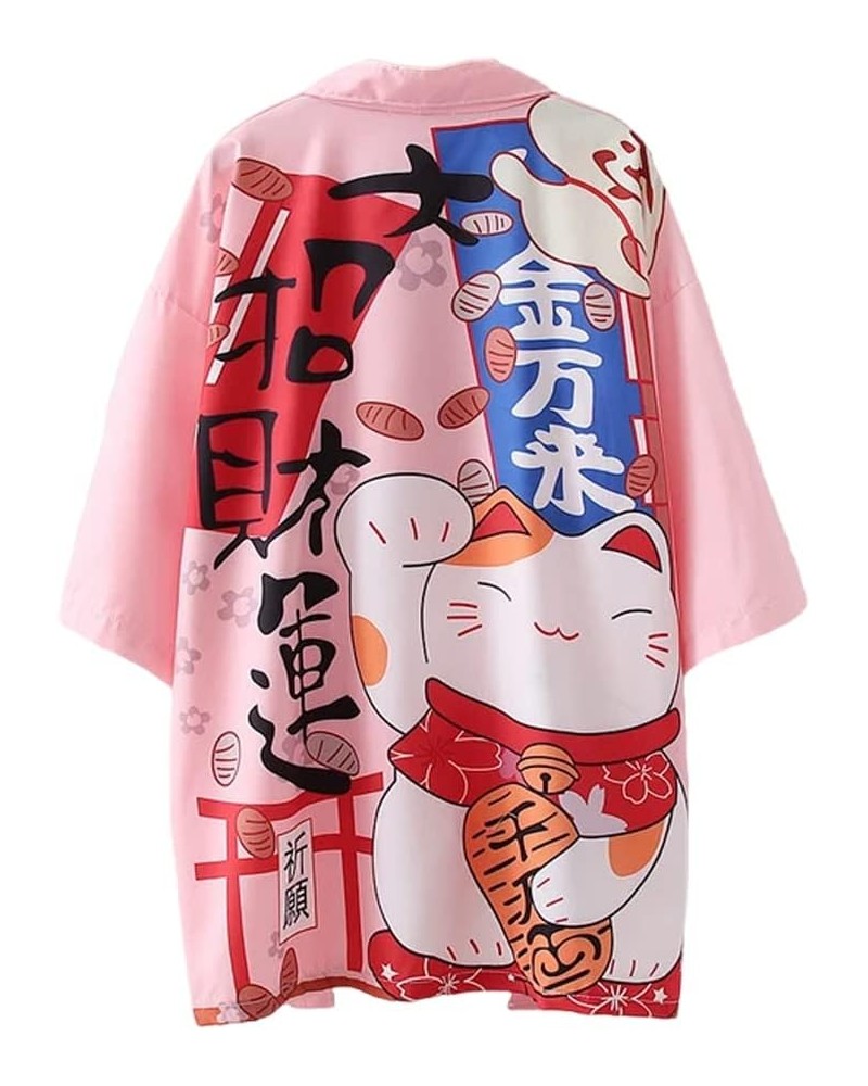 Women's Japanese Shawl Print Kimono Cardigan Tops Cover up Loose Anime 3/4 Sleeve Beach blouse Pink 3 $13.72 Swimsuits