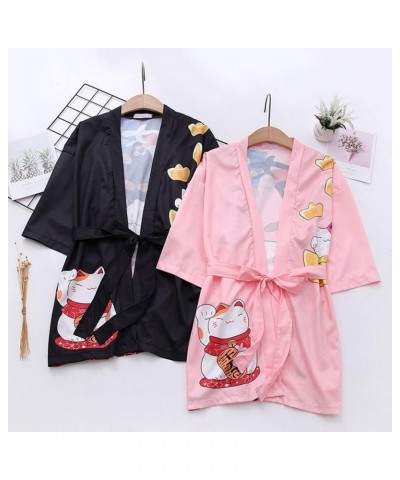 Women's Japanese Shawl Print Kimono Cardigan Tops Cover up Loose Anime 3/4 Sleeve Beach blouse Pink 3 $13.72 Swimsuits