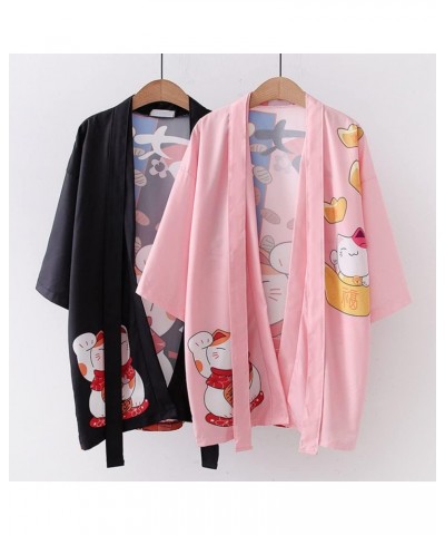 Women's Japanese Shawl Print Kimono Cardigan Tops Cover up Loose Anime 3/4 Sleeve Beach blouse Pink 3 $13.72 Swimsuits