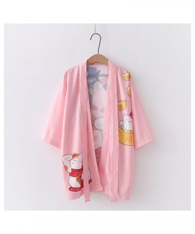 Women's Japanese Shawl Print Kimono Cardigan Tops Cover up Loose Anime 3/4 Sleeve Beach blouse Pink 3 $13.72 Swimsuits