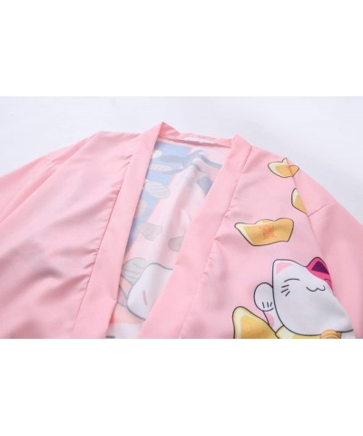 Women's Japanese Shawl Print Kimono Cardigan Tops Cover up Loose Anime 3/4 Sleeve Beach blouse Pink 3 $13.72 Swimsuits