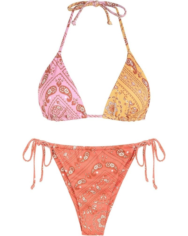 2023 New Women's Sexy 2 Pieces Twisted Knot Halter Shiny Loincloth Bikini Set Triangle Swimsuit Multi a $13.72 Swimsuits