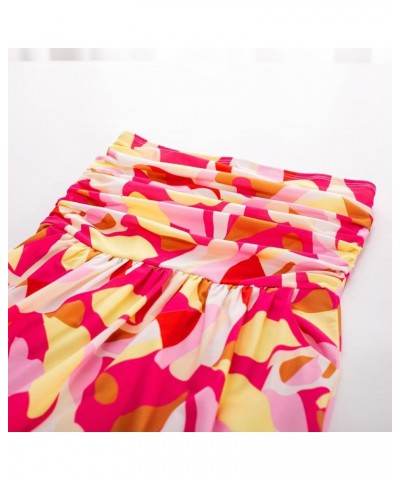 Women Strapless Casual Loose Ruched Long Maxi Dress with Pockets Yellow Pink $19.02 Dresses