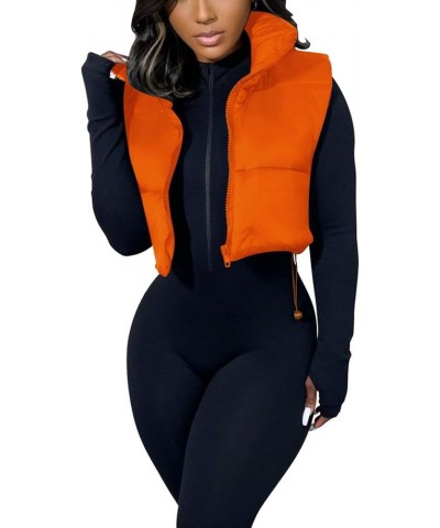 Women's Lightweight Cropped Puffer Vest Stand Collar Zip Up Sleeveless Puffy Gilet Waistcoat Orange $20.89 Vests