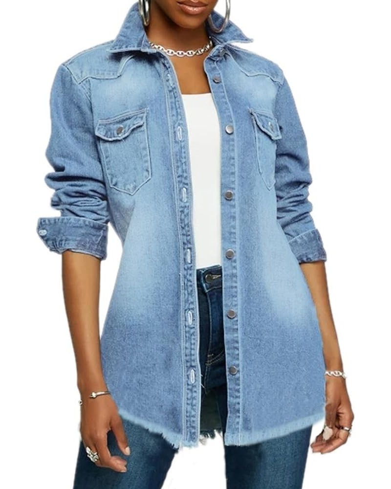 Denim Jacket for Women Winter Long Sleeve Classic Distressed Butterfly Jean Trucker Jackets Light Blue2788 $24.77 Jackets