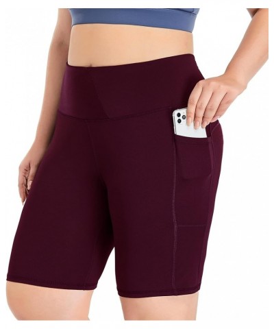 Women's Plus Size 8" /5" High Waist Biker Shorts Yoga Workout Shorts Sports Athletic Running Shorts with Pockets 8" Wine Red ...