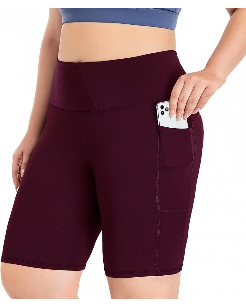 Women's Plus Size 8" /5" High Waist Biker Shorts Yoga Workout Shorts Sports Athletic Running Shorts with Pockets 8" Wine Red ...