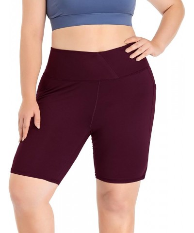 Women's Plus Size 8" /5" High Waist Biker Shorts Yoga Workout Shorts Sports Athletic Running Shorts with Pockets 8" Wine Red ...