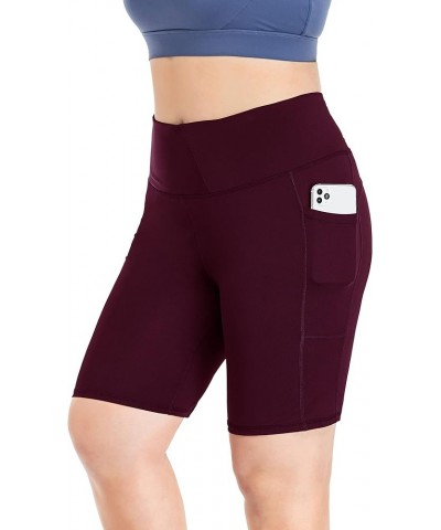 Women's Plus Size 8" /5" High Waist Biker Shorts Yoga Workout Shorts Sports Athletic Running Shorts with Pockets 8" Wine Red ...