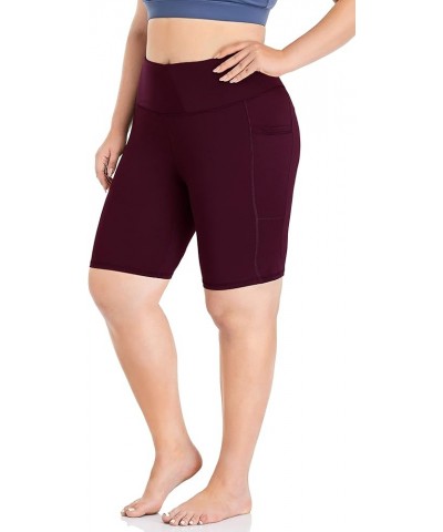 Women's Plus Size 8" /5" High Waist Biker Shorts Yoga Workout Shorts Sports Athletic Running Shorts with Pockets 8" Wine Red ...