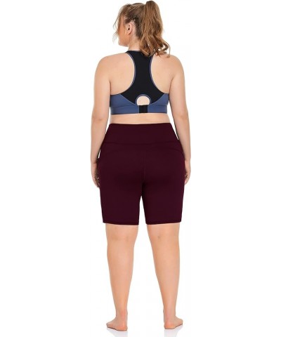 Women's Plus Size 8" /5" High Waist Biker Shorts Yoga Workout Shorts Sports Athletic Running Shorts with Pockets 8" Wine Red ...