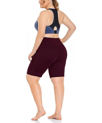 Women's Plus Size 8" /5" High Waist Biker Shorts Yoga Workout Shorts Sports Athletic Running Shorts with Pockets 8" Wine Red ...