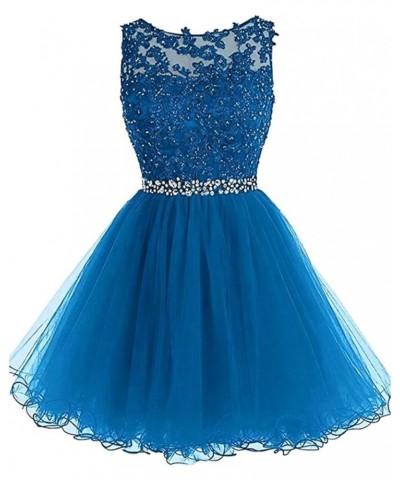 Women's Appliques Prom Dress Short Party Cocktail Gown Beaded Teens Homecoming Dresses Ocean Blue $26.46 Dresses