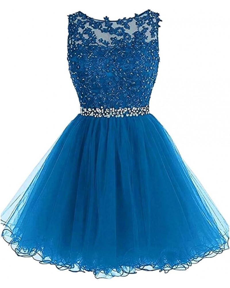 Women's Appliques Prom Dress Short Party Cocktail Gown Beaded Teens Homecoming Dresses Ocean Blue $26.46 Dresses