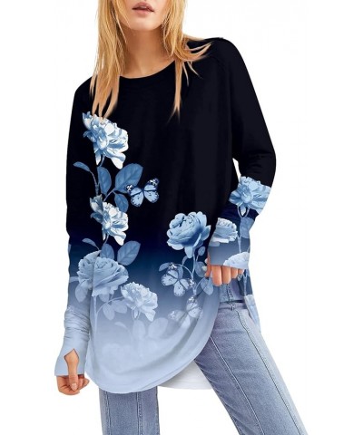 Spring Long Sleeve Tops for Women Crew Neck Basic Solid Color T-Shirts Blouse Tunic Tops with Thumb Holes 14-black $11.39 Tops