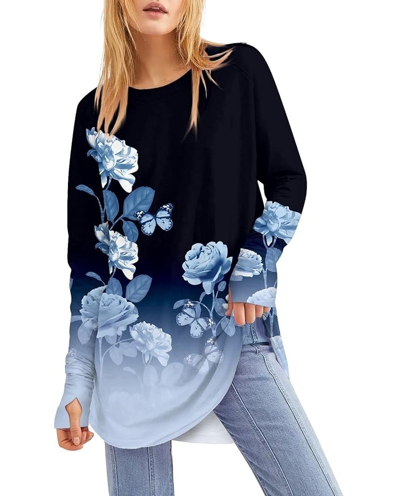 Spring Long Sleeve Tops for Women Crew Neck Basic Solid Color T-Shirts Blouse Tunic Tops with Thumb Holes 14-black $11.39 Tops