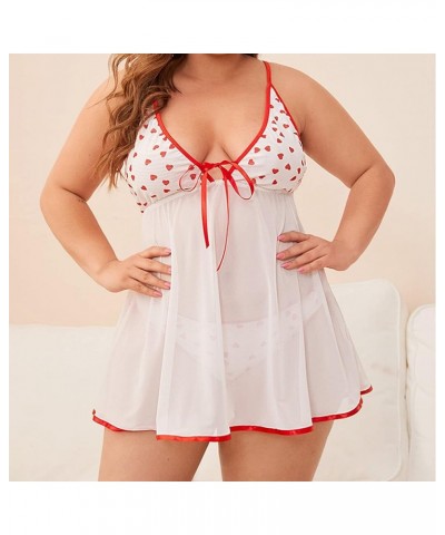 Plus Size Lingerie for Women Sexy 2pc Babydoll Set, Cute Heart Print V Neck Mesh Sleepwear Sexy Chemise Nightgowns Red $8.69 ...