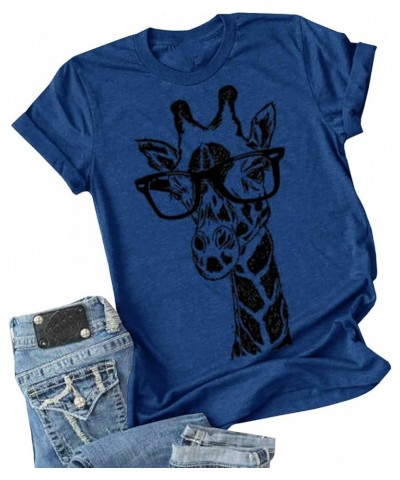 Womens Giraffe T Shirt Summer Funny Graphic Short Sleeve Crewneck Tees Casual Shirt Tops 1-blue $12.49 T-Shirts