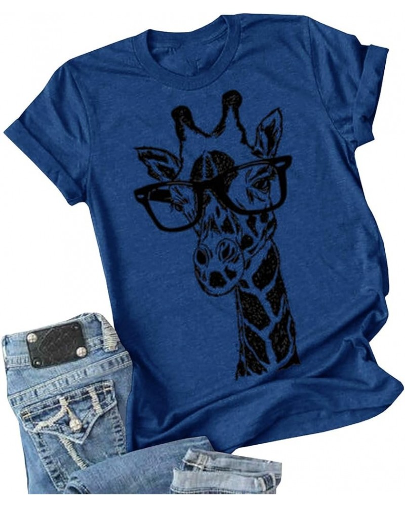 Womens Giraffe T Shirt Summer Funny Graphic Short Sleeve Crewneck Tees Casual Shirt Tops 1-blue $12.49 T-Shirts