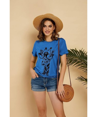 Womens Giraffe T Shirt Summer Funny Graphic Short Sleeve Crewneck Tees Casual Shirt Tops 1-blue $12.49 T-Shirts