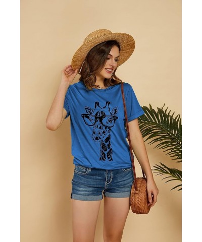 Womens Giraffe T Shirt Summer Funny Graphic Short Sleeve Crewneck Tees Casual Shirt Tops 1-blue $12.49 T-Shirts