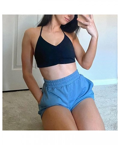 Training Sweat Shorts for Women High Waist Workout Shorts Athletic Yoga Running Shorts Placid Blue $8.69 Activewear