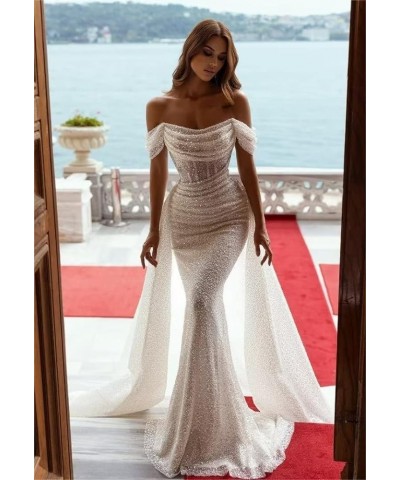 Mermaid Prom Dresses for Women 2023 Off Shoulder Sequin Evening Formal Gown with Detachable Train CM147 Orange $46.55 Dresses