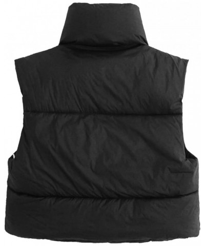 Women Stand Collar Cropped Puffer Vest Sleeveless Zipper Padded Gilet Lightweight Winter Warm Outerwear Black $11.00 Vests