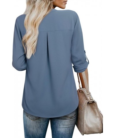 Women's Blouses 3/4 Sleeve Work Shirt Chiffon Tunic Top Office Wear Blue Grey $17.84 Blouses