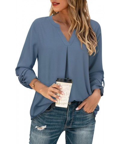 Women's Blouses 3/4 Sleeve Work Shirt Chiffon Tunic Top Office Wear Blue Grey $17.84 Blouses