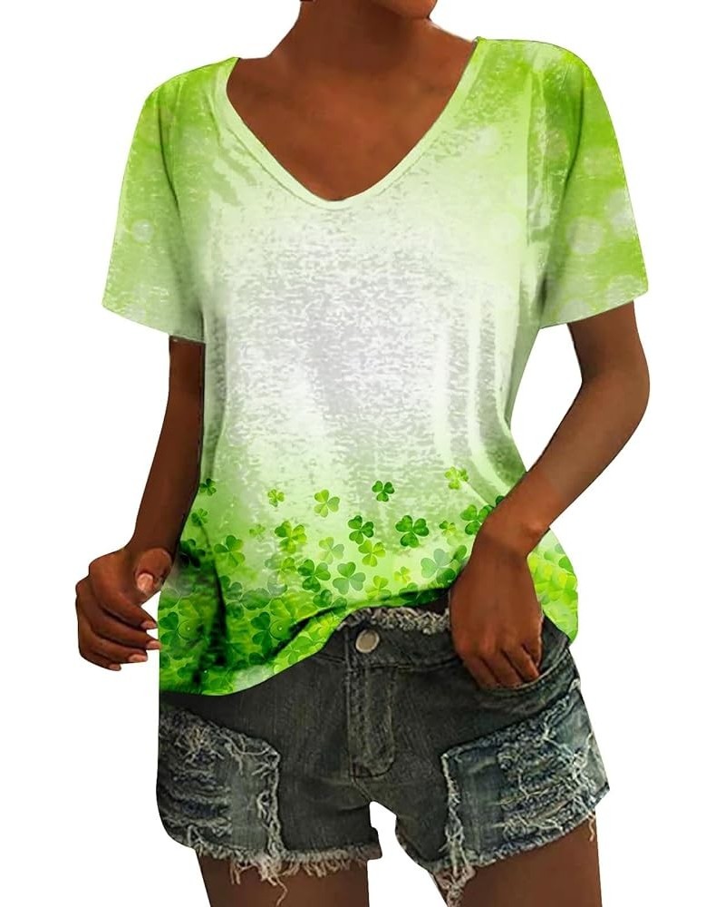 Womens St Patricks Day Shirt V Neck Short Sleeve Sequin Print T-Shirts Casual Festive Irish Flag Shamrock Shirts A-white $7.0...