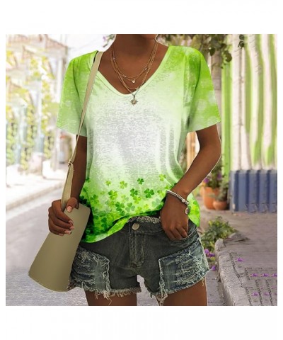 Womens St Patricks Day Shirt V Neck Short Sleeve Sequin Print T-Shirts Casual Festive Irish Flag Shamrock Shirts A-white $7.0...