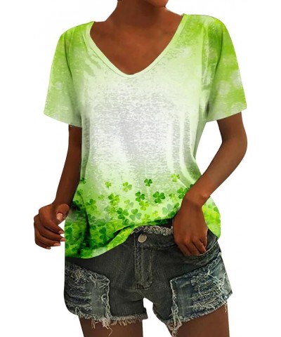 Womens St Patricks Day Shirt V Neck Short Sleeve Sequin Print T-Shirts Casual Festive Irish Flag Shamrock Shirts A-white $7.0...