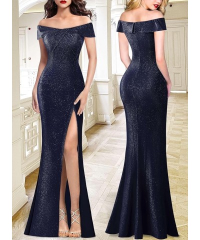 Womens Sexy Off Shoulder High Split Prom Formal Wedding Guest Maxi Dress Front Twist Knot Long Cocktail Evening Gown Sparkly ...