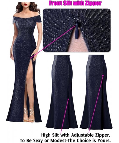 Womens Sexy Off Shoulder High Split Prom Formal Wedding Guest Maxi Dress Front Twist Knot Long Cocktail Evening Gown Sparkly ...