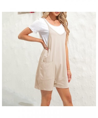 Women's Jumpsuits, Rompers for Women Summer Comfy Casual Baggy Suspender Shorts Cotton Linen Overalls with Pockets 019-khaki ...