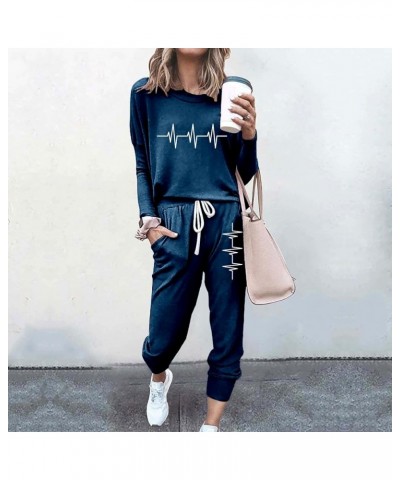 Women's Sweatsuit Sets 2 Piece Outfits Lounge Round Neck Long Sleeve Pullover Tops Drawstring Pant Lightweight Tracksuits 07-...