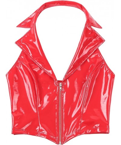 Women's Sexy Clubwear Patent Leather Crop Tops Camisole Wet Look Sleeveless Tank Tops Red a $6.81 Tanks