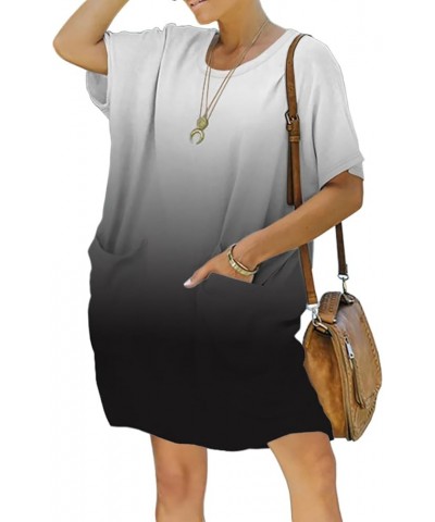 Women's Casual Summer T Shirt Dress Elastic Loose Short Sleeve Dress with Pocket for Women 02white-black $19.46 Dresses