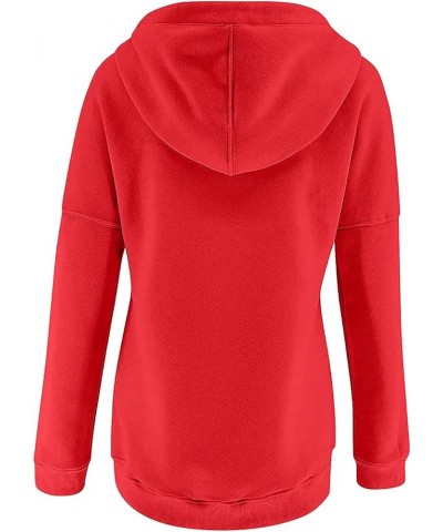 Women's Fashion Hoodies Sweatshirts Cute Fall Tops Drawstring Button Collar Pullover Casual Long Sleeve Hooded Shirts A03-red...