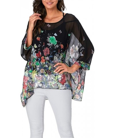 Womens Summer Printed Batwing Sleeve Top Chiffon Poncho Casual Loose Sheer Blouse Shirt 4332 $10.39 Blouses