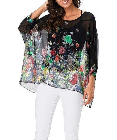 Womens Summer Printed Batwing Sleeve Top Chiffon Poncho Casual Loose Sheer Blouse Shirt 4332 $10.39 Blouses