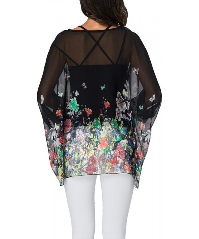 Womens Summer Printed Batwing Sleeve Top Chiffon Poncho Casual Loose Sheer Blouse Shirt 4332 $10.39 Blouses