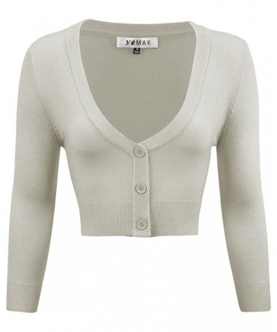 Women's Cropped Bolero Cardigan – 3/4 Sleeve V-Neck Basic Classic Casual Button Down Knit Soft Sweater Top (S-4XL) Light Grey...