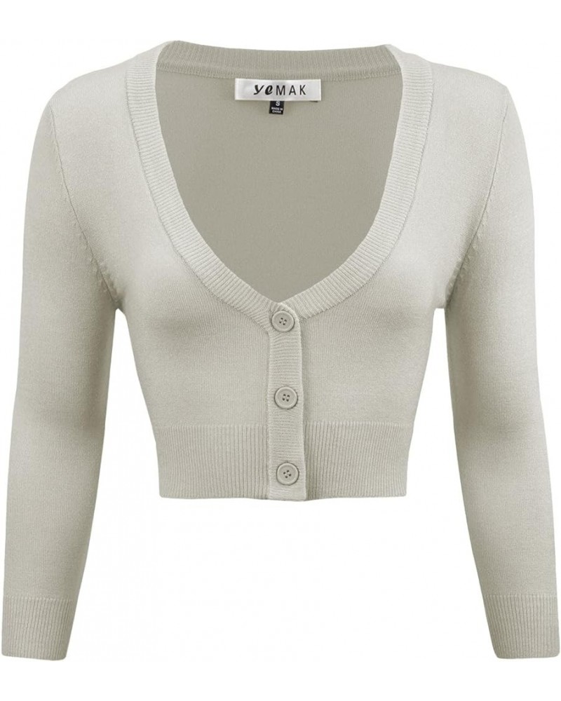 Women's Cropped Bolero Cardigan – 3/4 Sleeve V-Neck Basic Classic Casual Button Down Knit Soft Sweater Top (S-4XL) Light Grey...