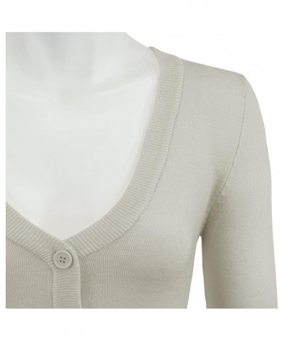 Women's Cropped Bolero Cardigan – 3/4 Sleeve V-Neck Basic Classic Casual Button Down Knit Soft Sweater Top (S-4XL) Light Grey...