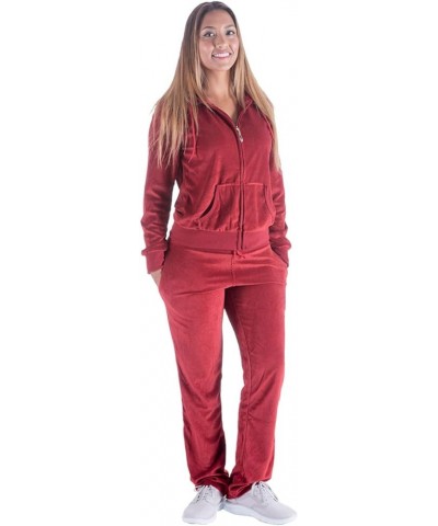 Women's 2 Piece Solid Velvet Tracksuit Set Full Zip-up Hooded Sweatshirts & Pants Set Brick Red $22.94 Activewear