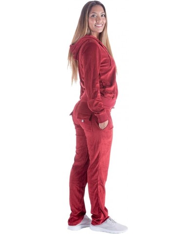 Women's 2 Piece Solid Velvet Tracksuit Set Full Zip-up Hooded Sweatshirts & Pants Set Brick Red $22.94 Activewear