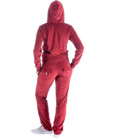 Women's 2 Piece Solid Velvet Tracksuit Set Full Zip-up Hooded Sweatshirts & Pants Set Brick Red $22.94 Activewear